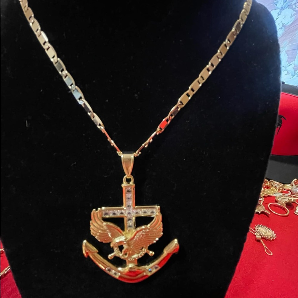 Gold Plated Eagle Anchor Pendant Necklace